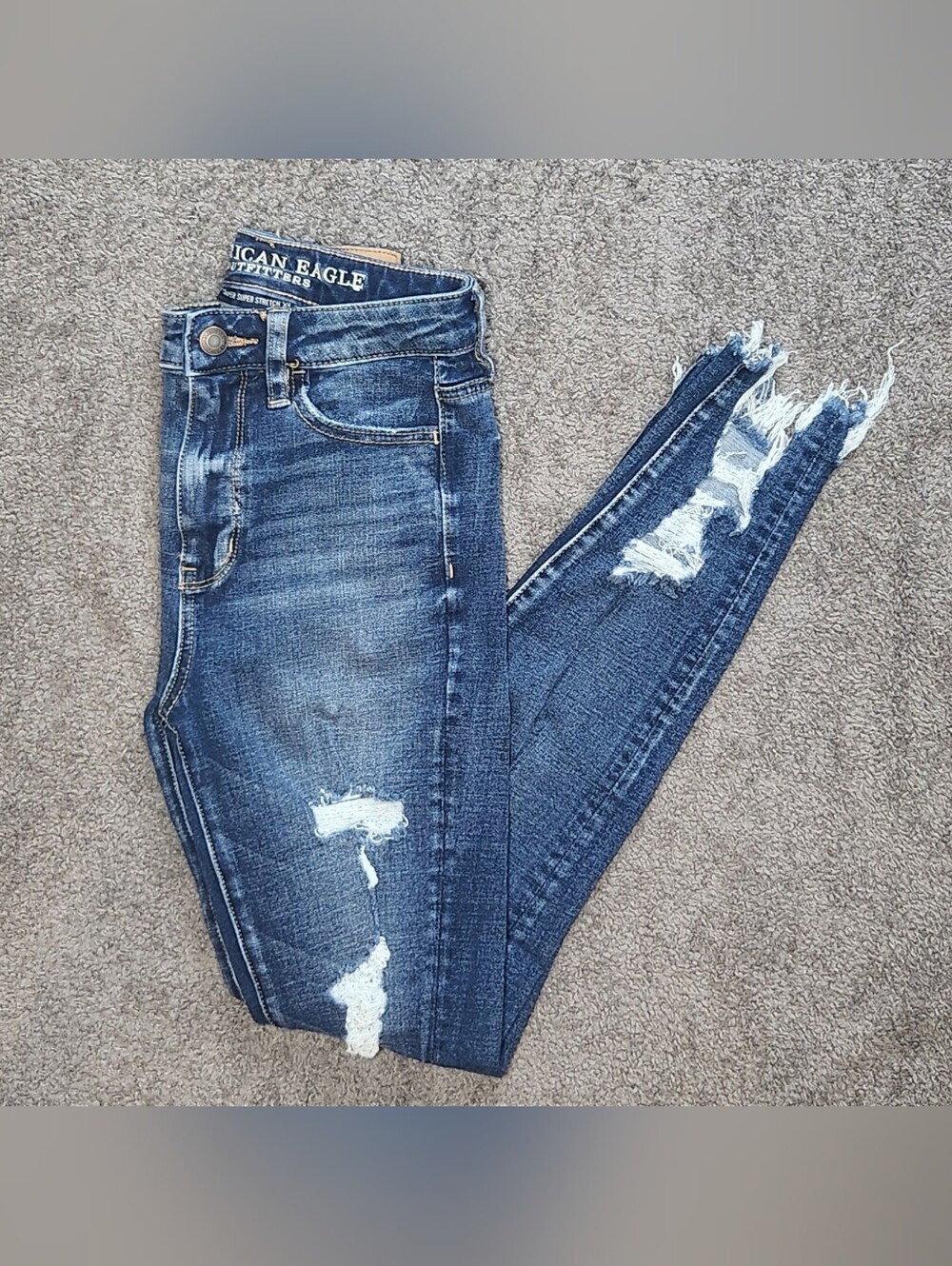 Dark Wash Destroy American Eagle Outfitters High Rise Jeggings